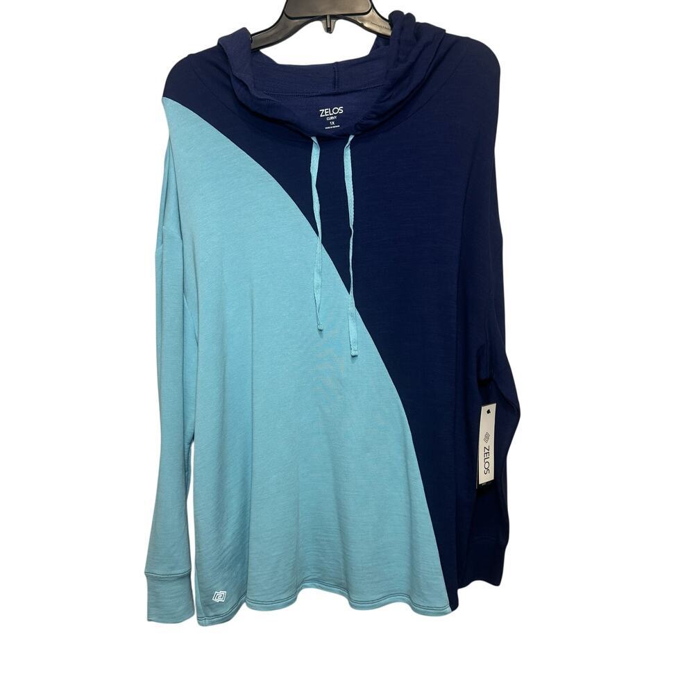 ZELOS navy & turquoise color-block hooded pullover - NWT‎ - Size 1X